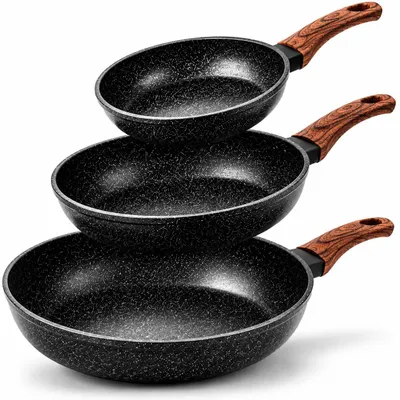 Produktbild von Pfannenset - Pfannen-Set  - Bratpfannenset - 3-teilig - Ø 20/24/28 cm - Granitbeschichtung - Antihaft und Spülmaschinenfest QIVEE®