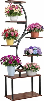 Zdjęcie produktu dla Stojak Na Kwiaty Metalowo Drewniany 8 Poziomów