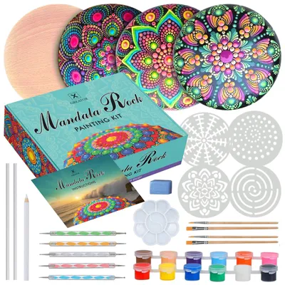 Mandala-Mal-Set für Erwachsene, große Holzsteine, Punktierwerkzeuge