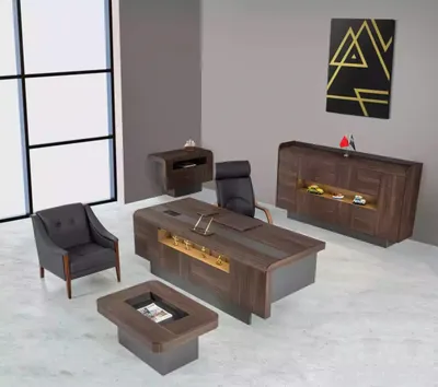 Produktbild von Möbel Kanzlei Luxus Büroeinrichtung Komplettes Set Tisch Schrank 3tlg