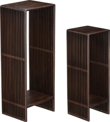 Produktbild von Mica Decorations Gian Beistelltisch – Set aus 2 – Beistelltische – Beistelltisch – Ideal als Pflanzenregal oder Plant Stands – 33 x 27 x 86 cm – Recyceltes Teakholz – Dunkelbraun