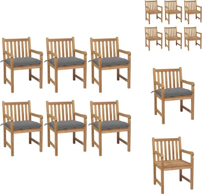 Produktbild von vidaXL Gartenstühle 6 Stk. mit Grauen Kissen Massivholz Teak -  Gartenstühle