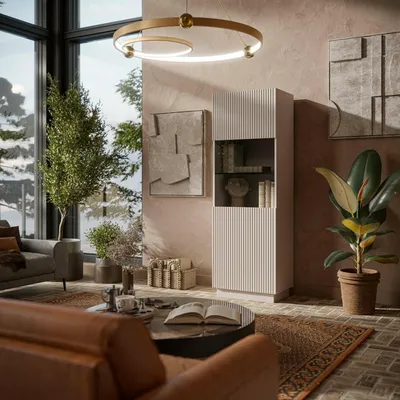Immagine prodotto di Dmora Vetrina Mealhada 40x59.5x178h cm Beige, 4 Ripiani Un'anta