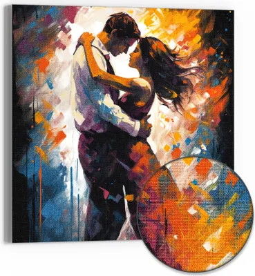 Produktbild von DEQOART Hybrid Leinwand Bild 50x50 cm 'Farbtanz der Liebe' Wandbild Glas flach modern