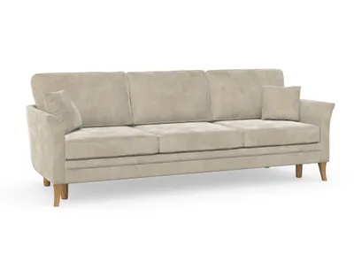 Produktbild von Juliett 3-Sitzer-Sofa mit Schlaffunktion, Massivholzkonstruktion, skandinavischer Stil, Hohe Beine aus Eichenholz, gewachst, Chenille-Stoff Boston Toffee