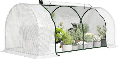 Produktbild von Gewächshaus 200x100x80 cm winterfest mit Gitterfolie Tomatenhaus Stahl weiß