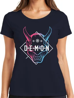 Zdjęcie produktu dla DEMON Oni Maske Halloween Anime Manga Gaming Vaporwave Streetwear Damen T-Shirt, Navy, S