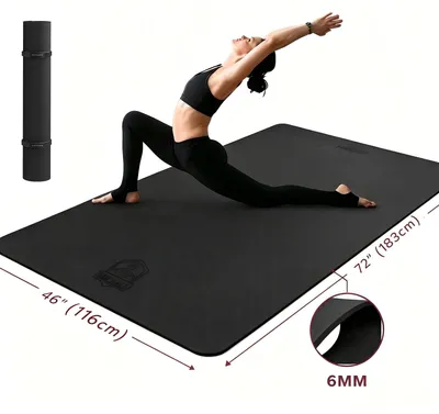Produktbild von Extra große Yogamatte - Fitnessmatte für Damen - TPE rutschfest - 6 mm dick - Breite Matte für Pilates und Home Gym - Schwarz