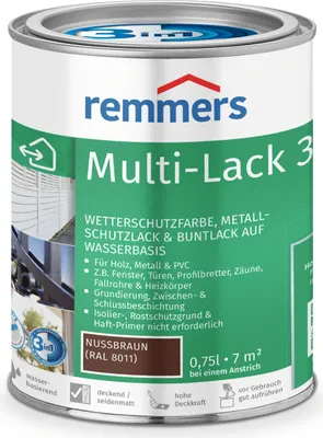 Produktbild von Remmers Multi-Lack 3in1 nussbraun (RAL 8011) 0,75 l, Lackfarbe
