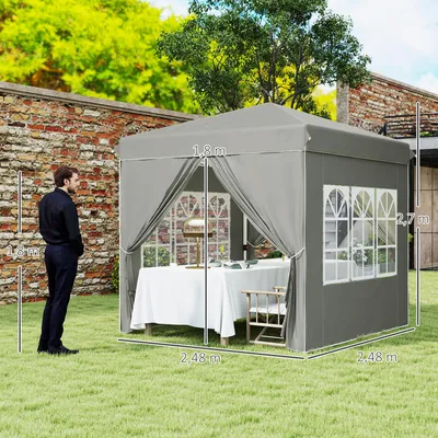 Image de Tente pliante pop-up 2,5 x 2,5 m – hydrofuge, résistante à l'hiver et protection UV 50+, avec 4 parois latérales et un sac de rangement, pour le camping et le jardin, gris clair