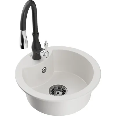Obrázek produktu pro Mexen Diego 1-miskový granitový dřez s kuchyňskou baterií Savita, Bílá - 6512-20-672601-70