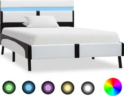 Image de Cadre de lit avec LED sans matelas blanc et noir 90x200 cm