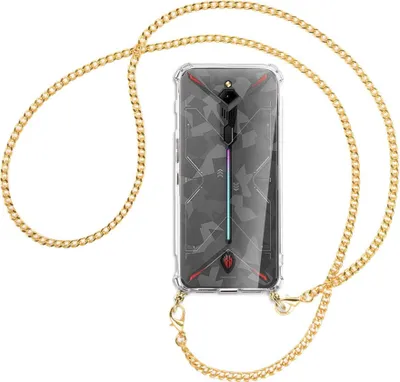 Produktbild von Handykette Backcover-Schutzhülle mit Band (Metall goldfarben) für ZTE Nubia Red Magic 3 / 3s - goldfarbene Kette
