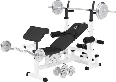 Produktbild von GORILLA SPORTS® Kraftstation - Multifunktion Hantelbank mit 108 kg Hantelset, Ablage, Dip Station, Butterfly, Curlpult, Beincurler, Seilzug, Hantelscheiben aus Chrom - Fitnessstation
