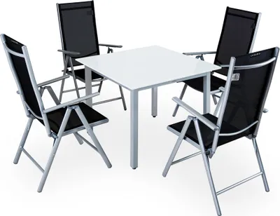 Image de CASARIA® Salon de jardin aluminium 4 personnes table 90x90cm résistant aux intempéries pliable terrasse balcon ensemble de jardin blanc argent Bern