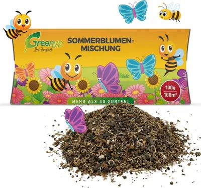 Produktbild von Greenyp Sommer Blumenmischung I 100g für 100m² I Sommerblumenwiese - für Bienen & Schmetterlinge I Blumensamen Mischung ein- und mehrjährig