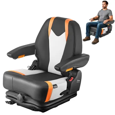 Produktbild von VEVOR Universalsitz für Gabelstapler, klappbarer Traktorsitz mit verstellbarer Rückenlehne, Mikroschalter, Sicherheitsgurt und Armlehnen, 6,3-13,4 Zoll Schlitz Traktorsitz für Traktor, Lader, Bagger, Sicherheitsgurt+Armlehne(Erweitert)