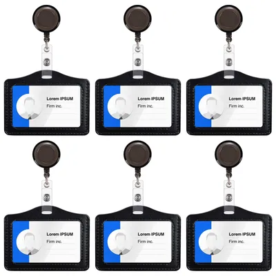 Image de Porte-badge avec compartiment pour carte, cordon, rétractable avec étui, porte-badge pour 2 cartes, porte-badge rétractable, porte-badge, noir, lot de 6