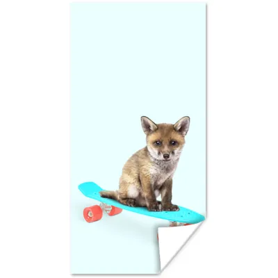 Produktbild von MuchoWow® Poster Fuchs - Tiere - Skateboard - Blau 80x160 cm - Kinderzimmer