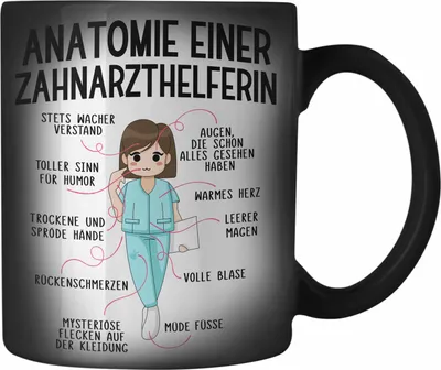 Produktbild von Trendation - Zahnarzthelferin Farbwechsel Zauber-Tasse Geschenk Lustig Zahnarzt Damen Kollegin Geschenkidee Zahnmedizinische Fachangestellte Anatomie Zahnmedizin (Schwarz)