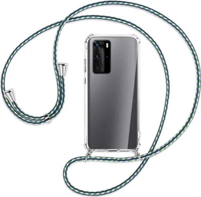 Produktbild von Handykette Backcover-Schutzhülle mit Band (Metall silberfarben) für Huawei P40 - grün/blau/weiß