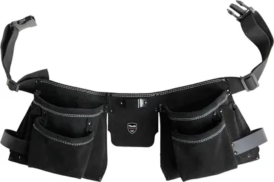 Produktbild von kwb zweiteiliger Werkzeug-Gürtel Leder mit 7 Fächern,Nagel-Tasche,Messertasche,HammerhalterundMetallclipfürBandmaß