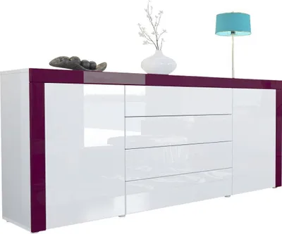 Produktbild von Vladon Sideboard Kommode La Paz,  Germany, Korpus in Weiß Hochglanz / Front in Weiß Hochglanz mit Rahmen in Brombeer Hochglanz
