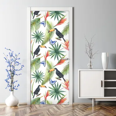 Produktbild von Dekorative Türtapete selbstklebend Klebefolie Türposter Türaufkleber Palmblätter 70 x 200 cm