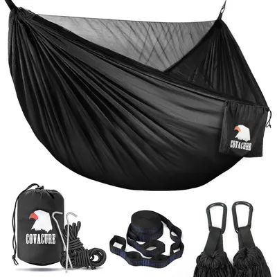 Produktbild von Hängematte Outdoor mit Moskitonetz Camping Zubehör 350kg Belastbarkeit für 2 Personen 290 x 140 cm Hammock Schwarz