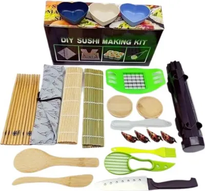 Obrázek produktu pro Sushi set - začátečníci/profesionálové: sushi set 26 v 1 pro dospělé a děti s nožem, bazukou, bambusovým válečkem na sushi, kráječem na avokádo, hůlkami a dalšími pomůckami - perfektní dárková sada na sushi
