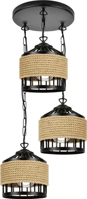Image de KOLOSEUM 3 Lampe suspendue noire 60W E27 design rustique boho
