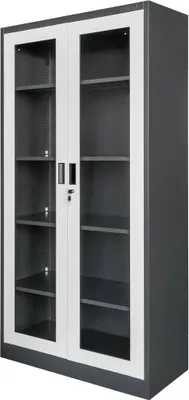 Zdjęcie produktu dla Szafa biurowa metalowa na akta i dokumenty Mega-M WENUS W-07 przeszklone drzwi grafitowa/szary front 90x40x185 cm skręcana