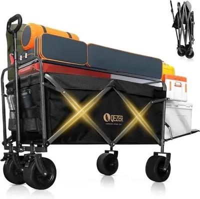 Productafbeelding van Vouwbare Kinderwagen, Multifunctionele Opvouwbare Buggy met Off-Road Wielen, Handig voor Kamperen, Tuinieren, Winkelen en Sporten (Zwart