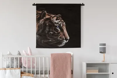 Produktbild von MuchoWow® Wandteppich Wandbehang Tiger - Tiere - Schwarz 90x90 cm Tapisserie Dekoration Wandtuch - Wandaufhänger