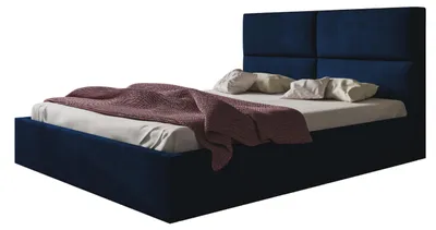 Produktbild von AlpiMeble Bett 90x200 - Polsterbett mit Bettkasten und Metallrahmen - Modern Betten - Glatter Kronos-Stoff - Kollektion Lizbona, Blau