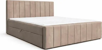 Produktbild von Boxspringbett, Kontinentalbett aus Samt, Polsterbett, dekorativem Kopfteil Doppelbett mit Bonell-Matratze, Topper und Bettkasten (gepolstertes Kopfteil, Boxspring) - Boxspringbett 01 BIS 140x200 – Cappuccino (Manila 21)
