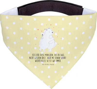 Produktbild von Mr. & Mrs. Panda Halstuch Hund Eisbär Umarmen - Gelb Pastell - Geschenk, Hunde-Halstuch, Lustige Sprüche, Hunde, Für, Hundehalstuch