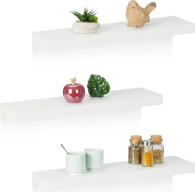 Produktbild von Relaxdays Wandregal, 3er Set, BxT: 60 x 15 cm, Dekoregal Wand, MDF, modernes Design, Schweberegal, Regalbrett, weiß