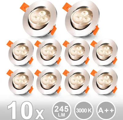 Produktbild von 10er LED Einbaustrahler Warmweiß 3W Deckeneinbauleuchte Set Einbauleuchte Deckenleuchte Einbauspot Deckenspot 245LM Strahler