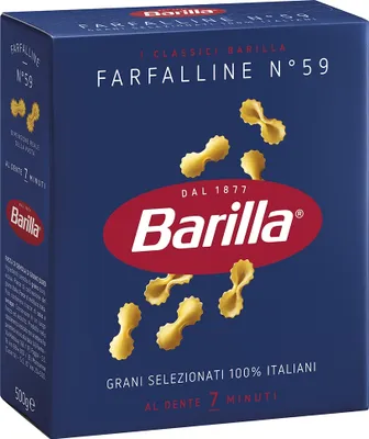 A box of Barilla Farfalline pasta.