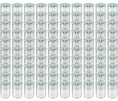 Produktbild von WELLGRO Einmachgläser mit Schraubdeckel - 435 ml, 8,5 x 12 cm (ØxH), Glas / Metall, grün karierte Deckel To 82, Gläser  Germany, verschiedene Mengen wählbar