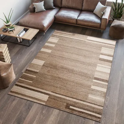 Produktbild von Teppich Wohnzimmer Schlafzimmer Kurzflor Modern Meliert Design Dunkelbeige Creme Hellbraun  200 x 290 cm