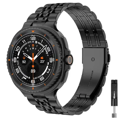 Produktbild von FFO2World 7-reihiges Edelstahl-Gliederarmband für Galaxy Watch 8 (40/44 mm) & 8 Classic (46 mm) – inkl. Kürzungsset – Schwarz