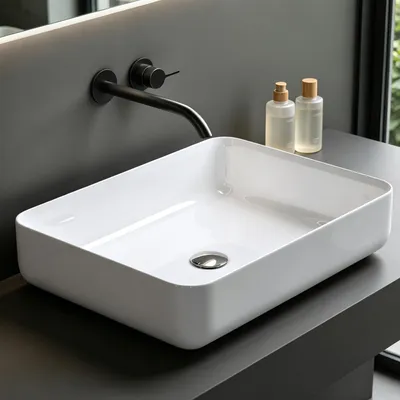 Produktbild von Mai & Mai Aufsatz-Waschbecken 54x40x13cm Mineralguss Rechteckig Waschschale Waschplatz Waschtisch Weiß ohne Armaturenloch Col812