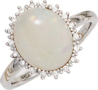 Produktbild von Ring Damenring mit Opal & 18 Diamanten Brillanten 585 Gold Weißgold Opalring Innenumfang 56mm  Ø17.8mm