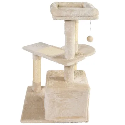 Produktbild von NYVI Katzen Kratzbaum Cremona 79 cm groß beige - Deluxe Mini Katzenbaum mit Katzenhöhle, Plattform, Fellball und Sisal Kratz Säule - Stabiles und Robustes Katzenhaus