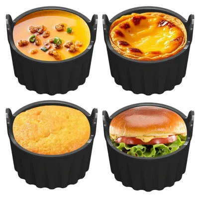 Immagine prodotto di Stampi in silicone per friggitrice ad aria, set da 4 pezzi, neri, antiaderenti, per torte, muffin e altri dolci, dimensioni 8,5x8x7 cm