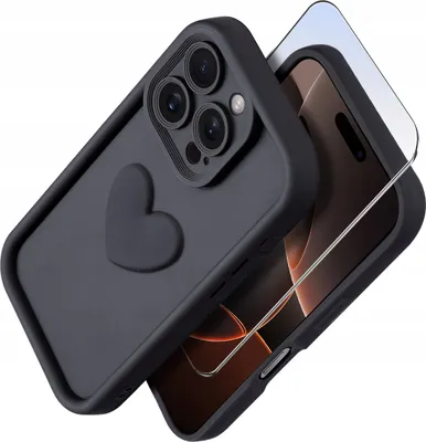 Produktbild von Silikonhülle für iPhone 16 Pro Max MATT Herz + Schutzglas für den Bildschirm