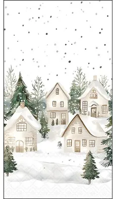 Image de Serviettes d'invités Ambiente, 33 x 40 cm – Motifs : maisons enneigées