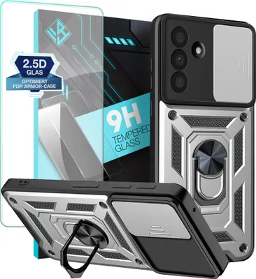 Produktbild von Armor Handyhülle für Samsung Galaxy A36 5G mit 9H Displayglas Displayschutz Kameraschutz Handy Panzer Case Cover Schutzhülle Outdoor Farbe: Silber
